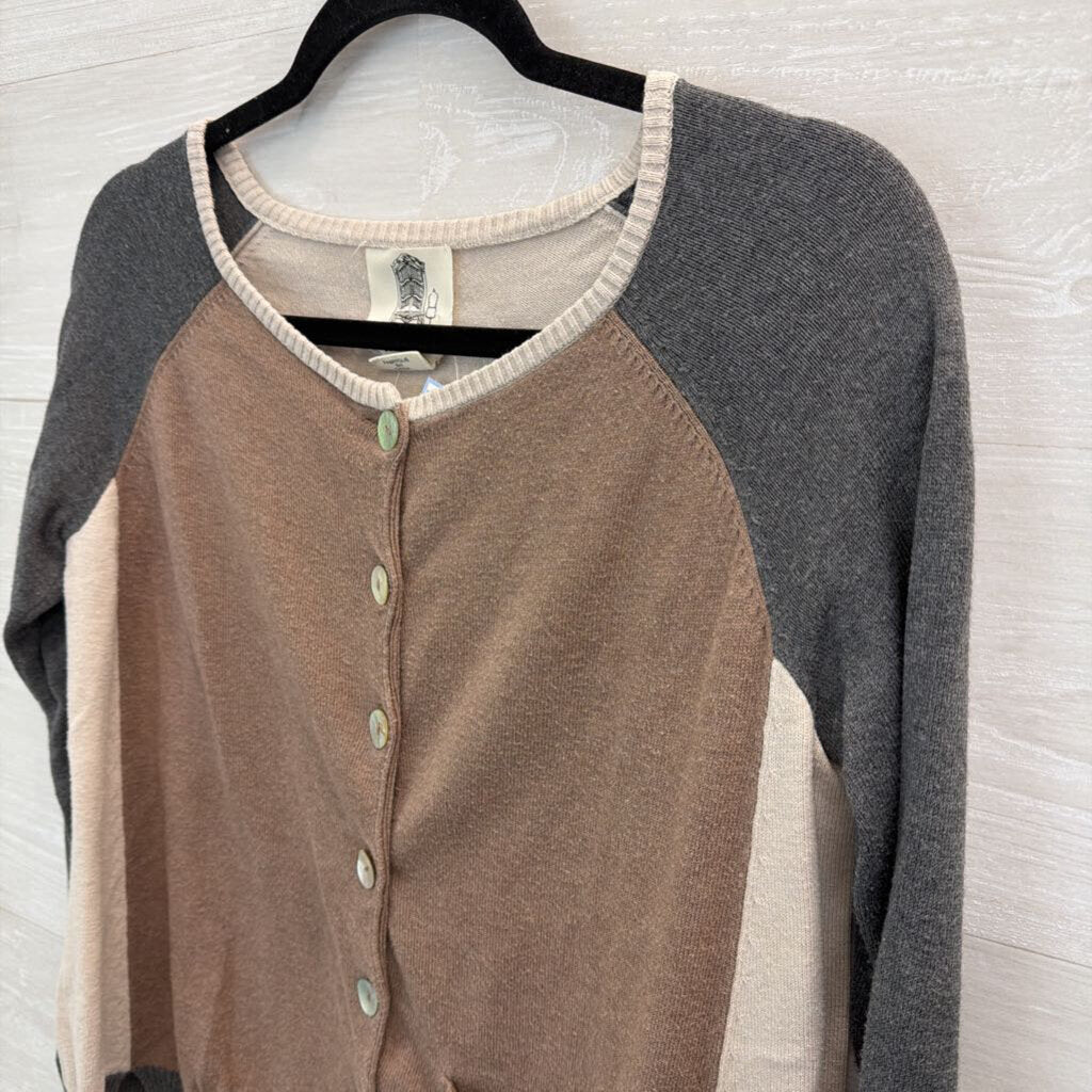 Lilis Closet Brown/ Cream/ Grey Color Block Button Front Cardigan Sweater Extra Small