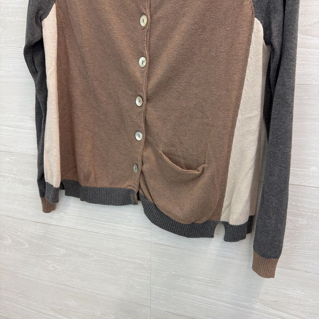 Lilis Closet Brown/ Cream/ Grey Color Block Button Front Cardigan Sweater Extra Small