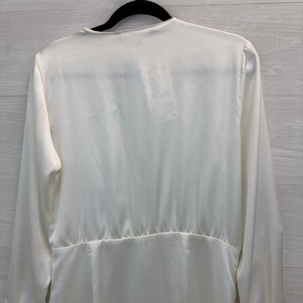 Zara White Silky Long Sleeve Dress Large