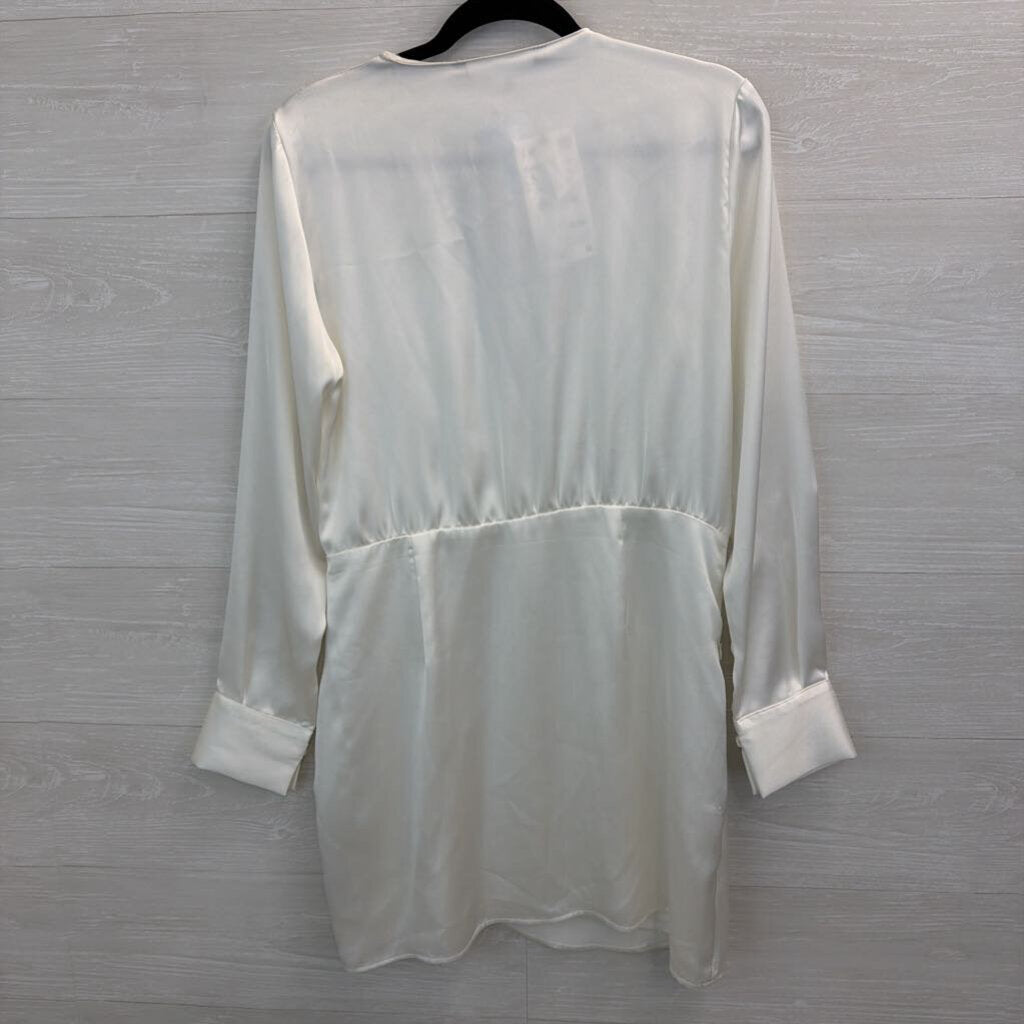 Zara White Silky Long Sleeve Dress Large
