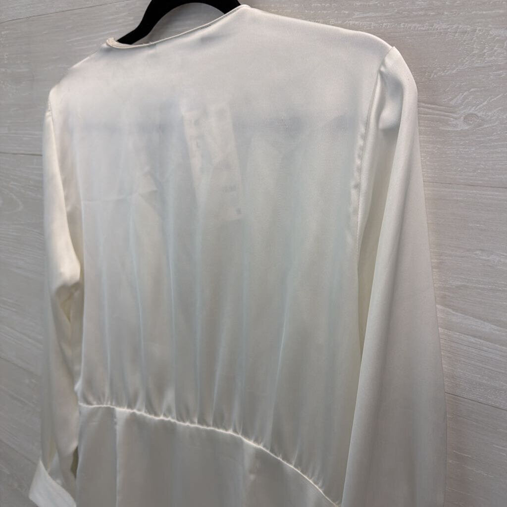 Zara White Silky Long Sleeve Dress Large