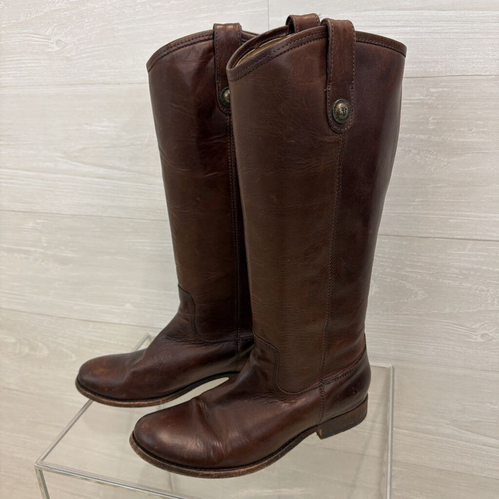 Frye Brown Leather Melissa Button Tall Boots 7.5