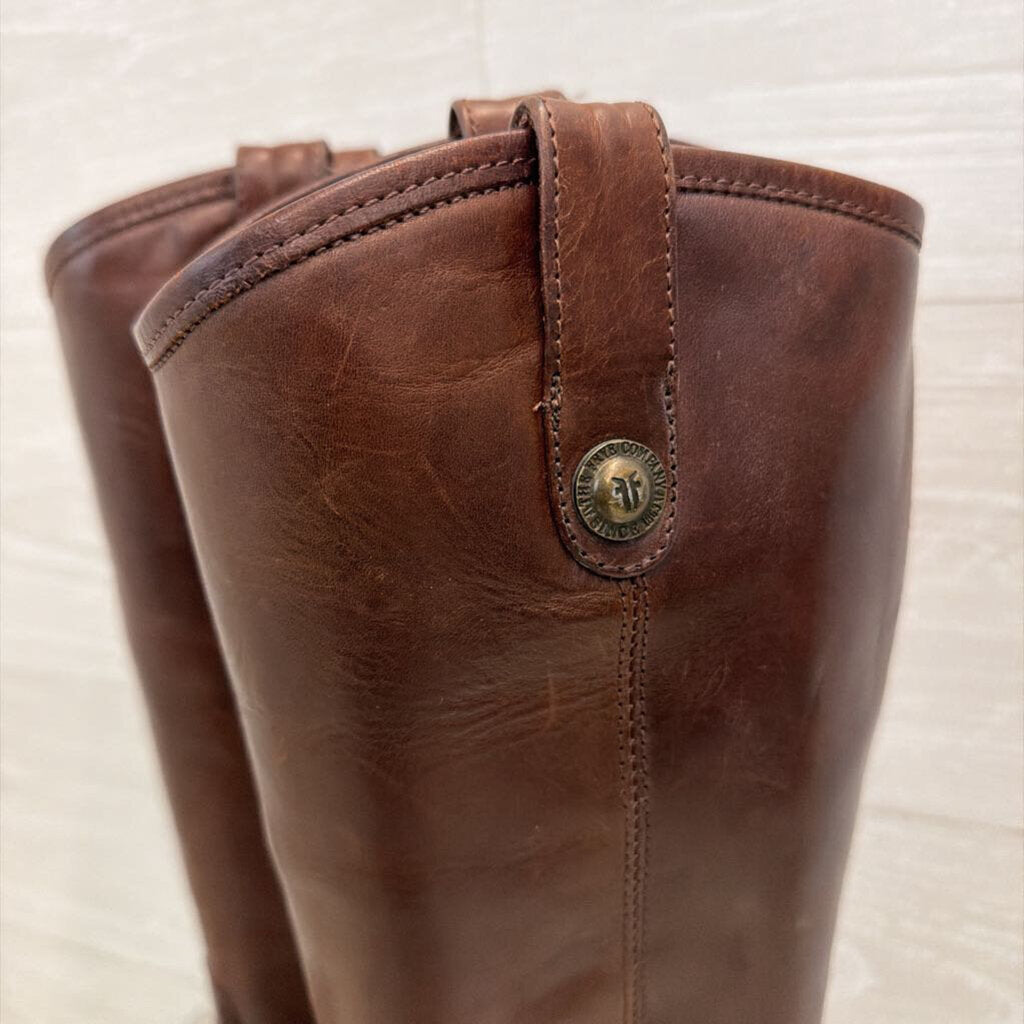 Frye Brown Leather Melissa Button Tall Boots 7.5