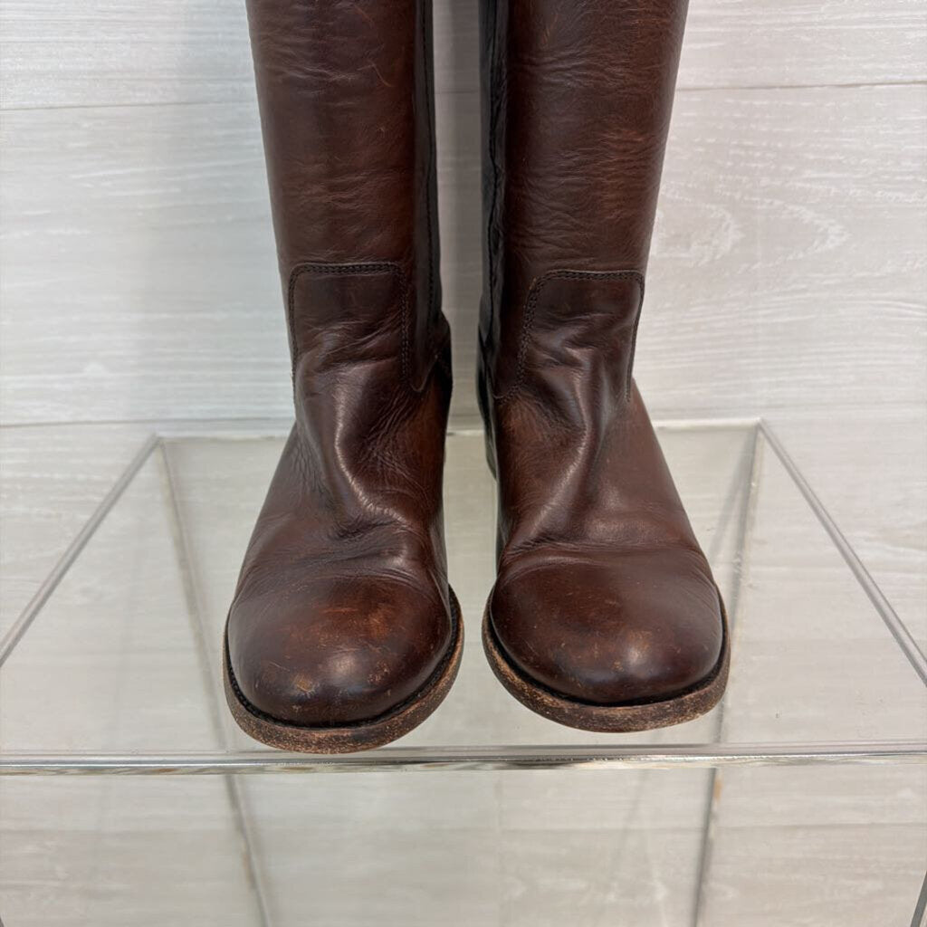 Frye Brown Leather Melissa Button Tall Boots 7.5