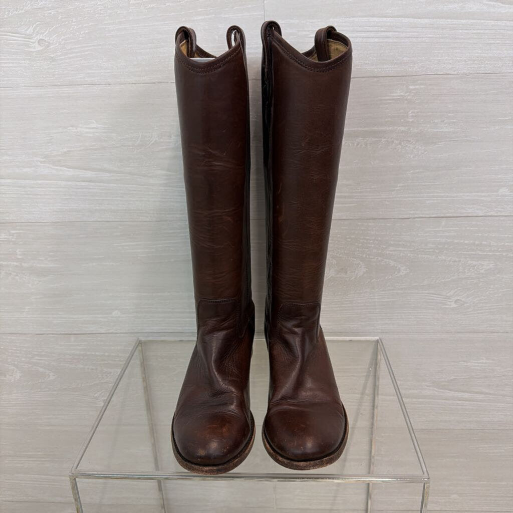 Frye Brown Leather Melissa Button Tall Boots 7.5