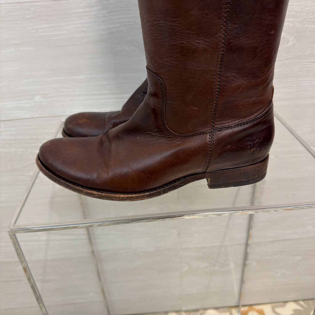 Frye Brown Leather Melissa Button Tall Boots 7.5