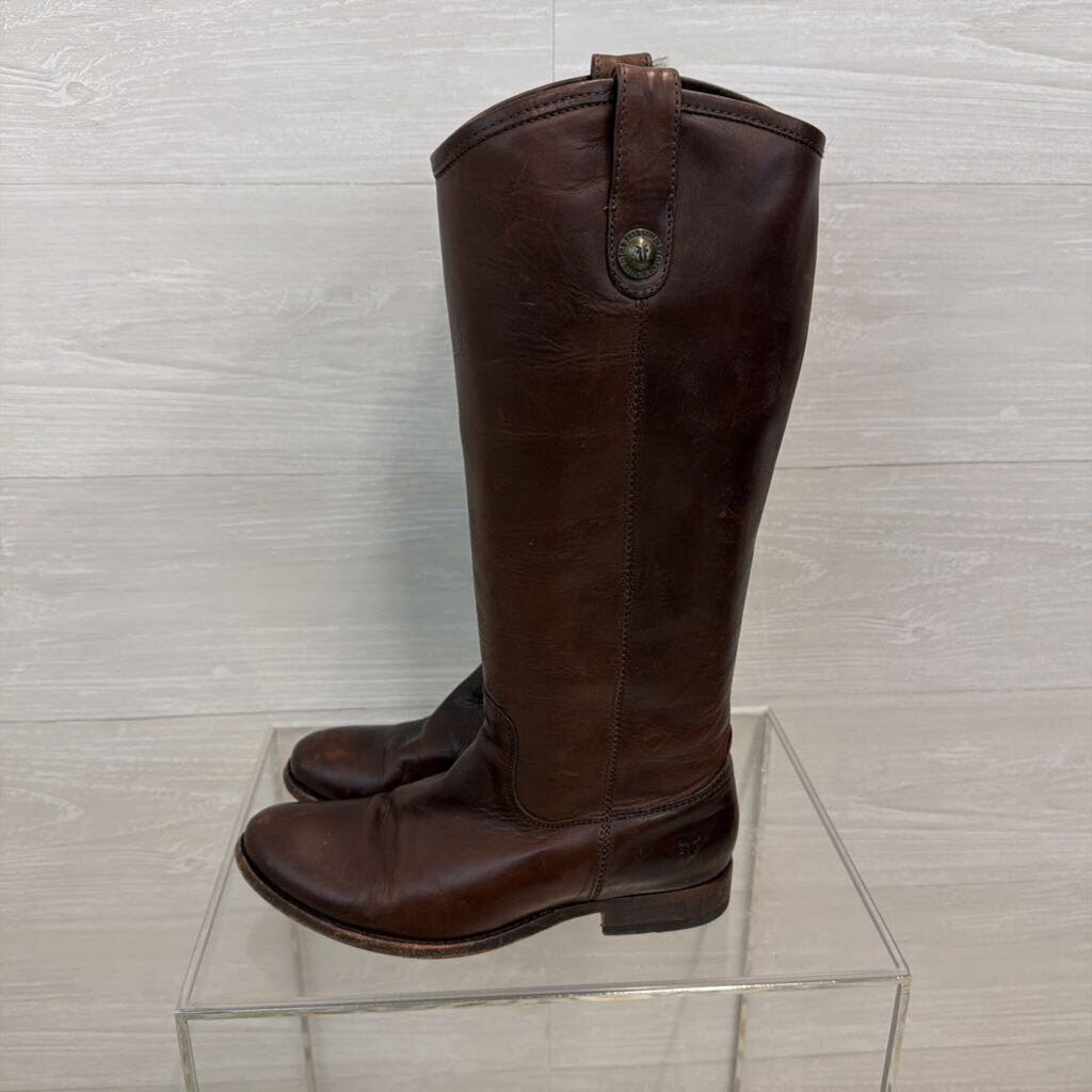 Frye Brown Leather Melissa Button Tall Boots 7.5