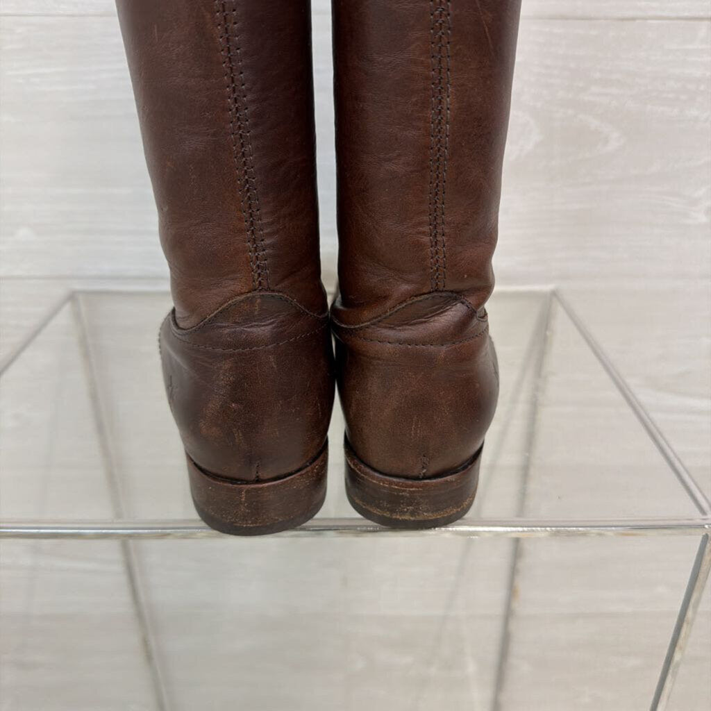 Frye Brown Leather Melissa Button Tall Boots 7.5