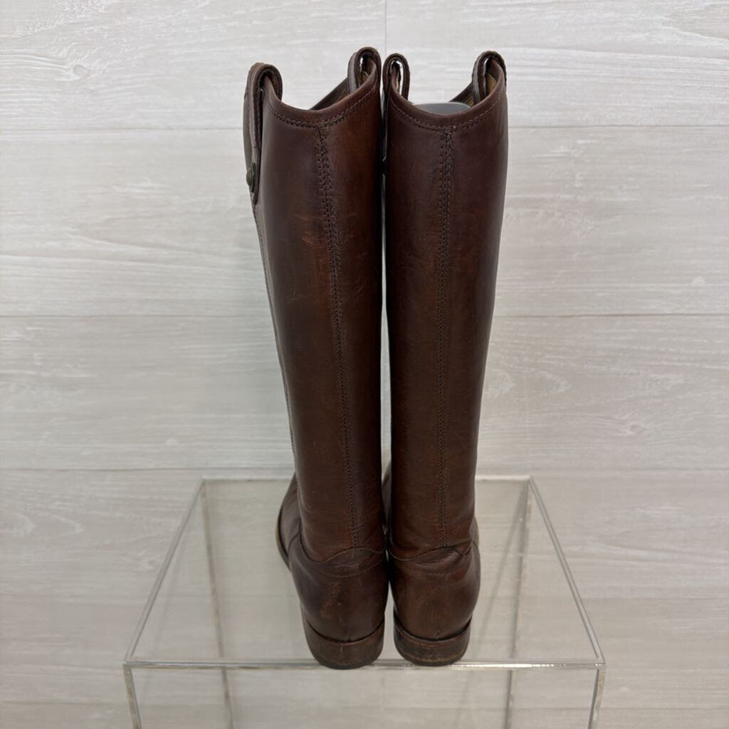 Frye Brown Leather Melissa Button Tall Boots 7.5
