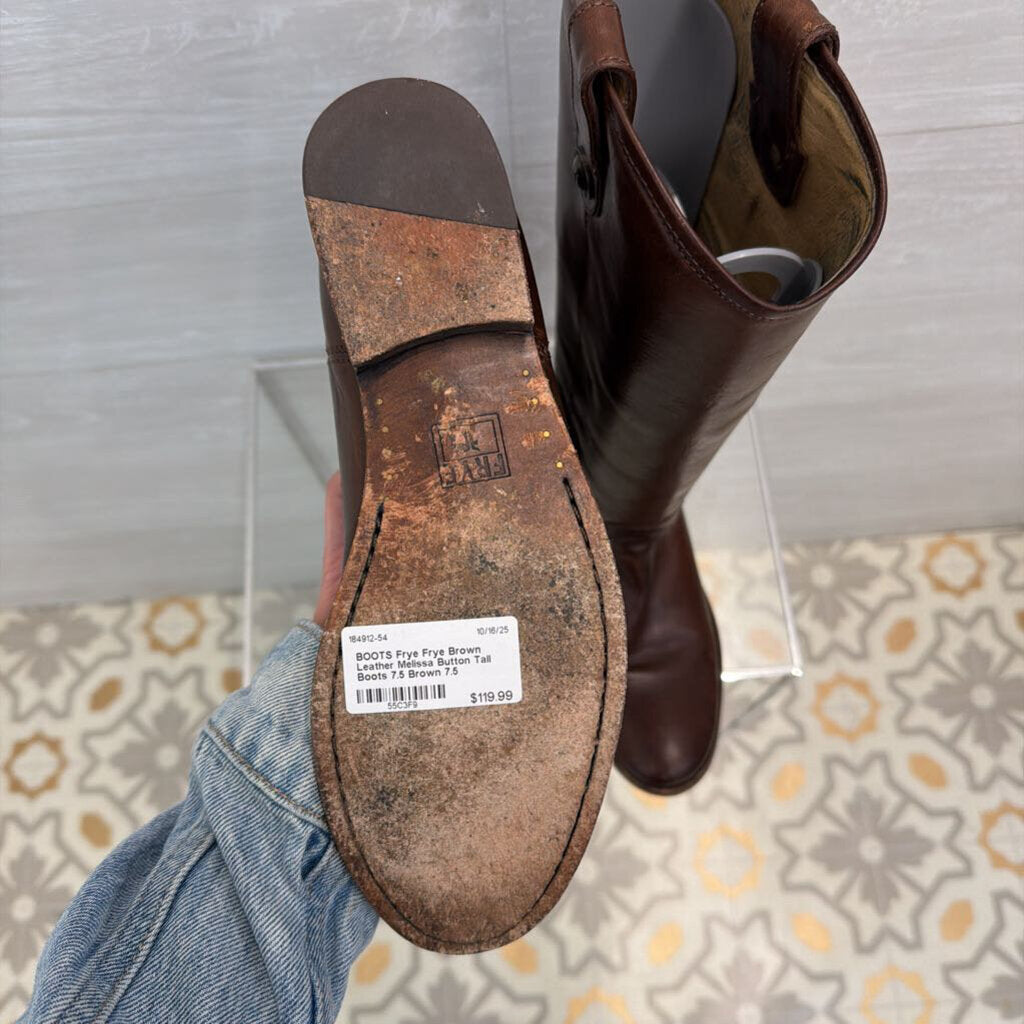 Frye Brown Leather Melissa Button Tall Boots 7.5