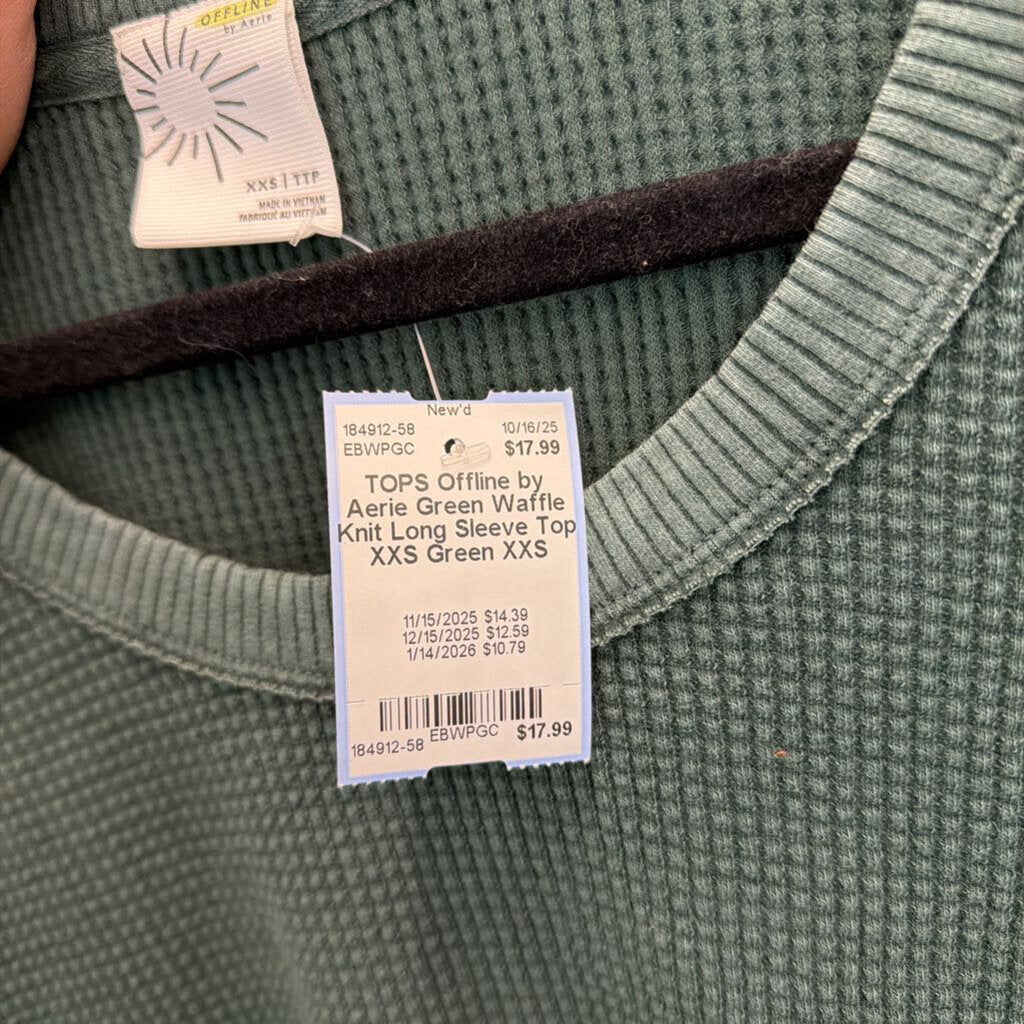Offline by Aerie Green Waffle Knit Long Sleeve Top XXS