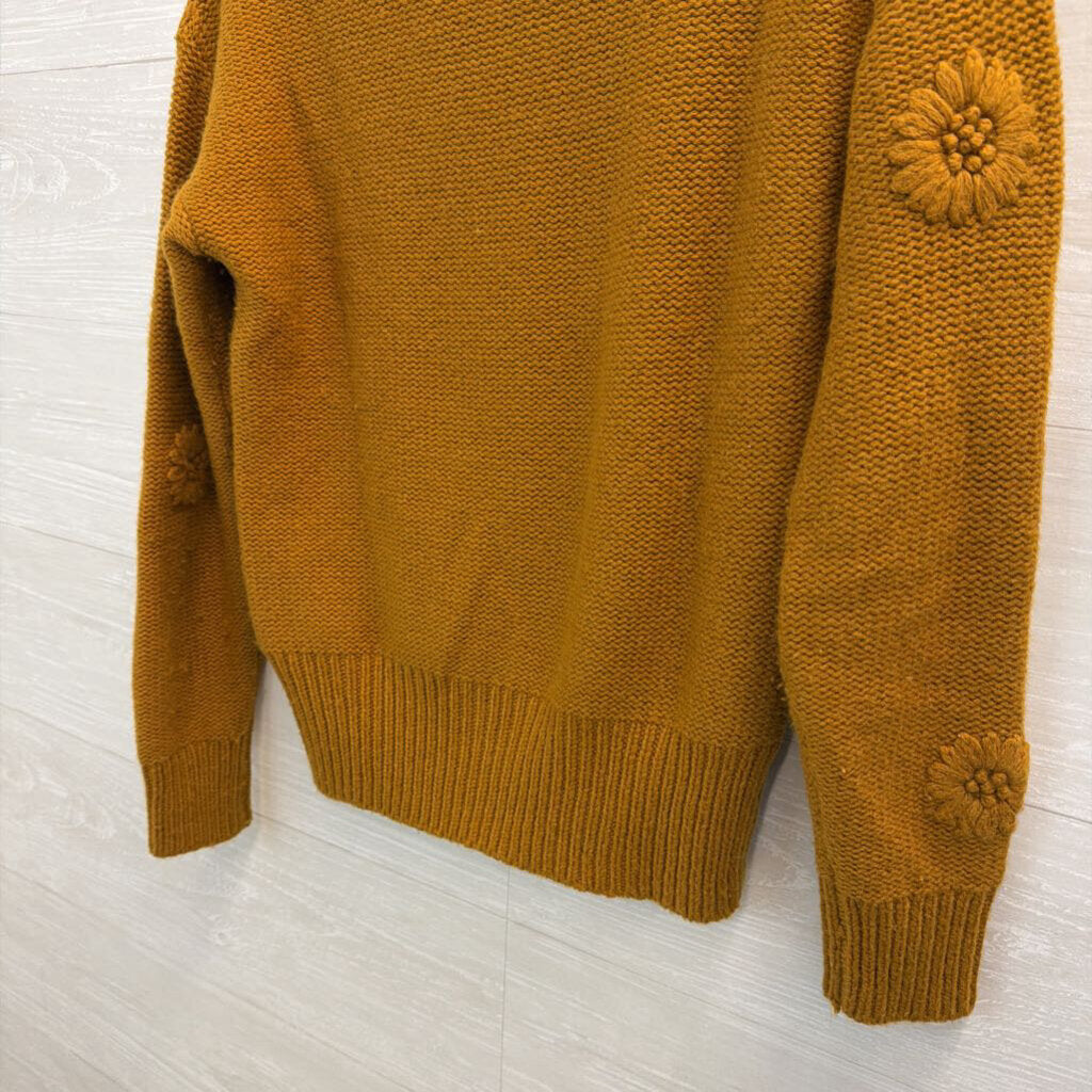 Madewell Gold Flower Knit Long Sleeve Sweater Extra Small