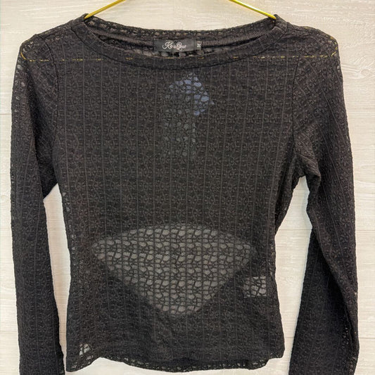 Kena Que Black Sheer Lace Long Sleeve Top Medium