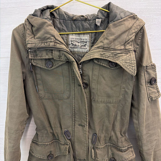 Levi Green Hooded Military Zip Up Jacket Small
