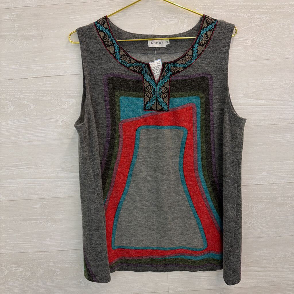 Adore Green/ Multi Embroidered Neckline Tank Extra Large