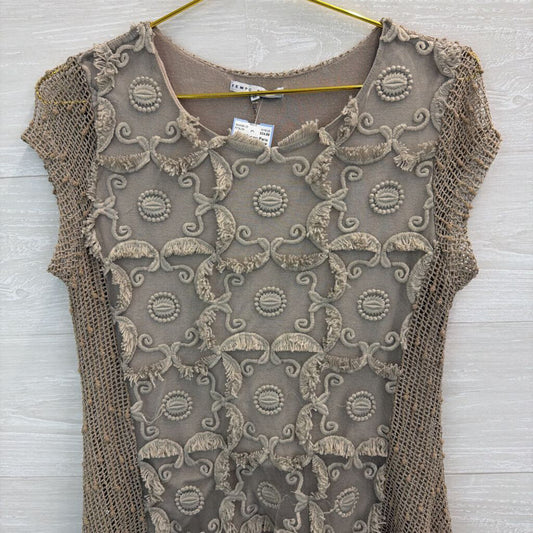 Tempo Paris Beige Embroidered Top Medium