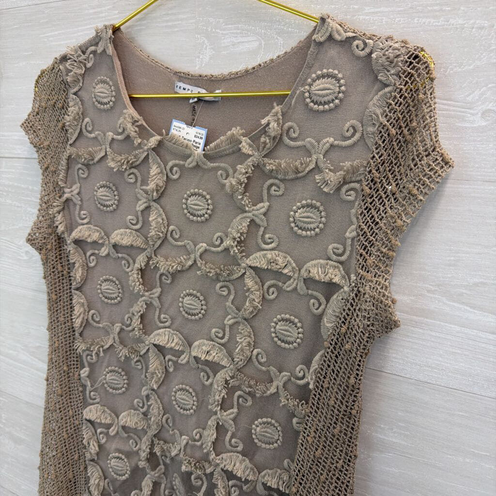 Tempo Paris Beige Embroidered Top Medium