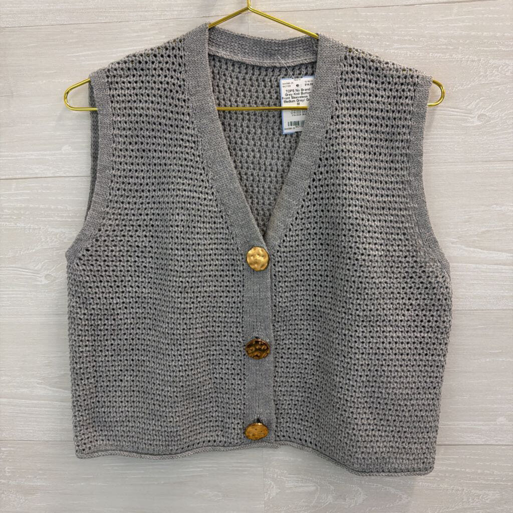 Grey Knit Button Front Sleeveless Top Medium