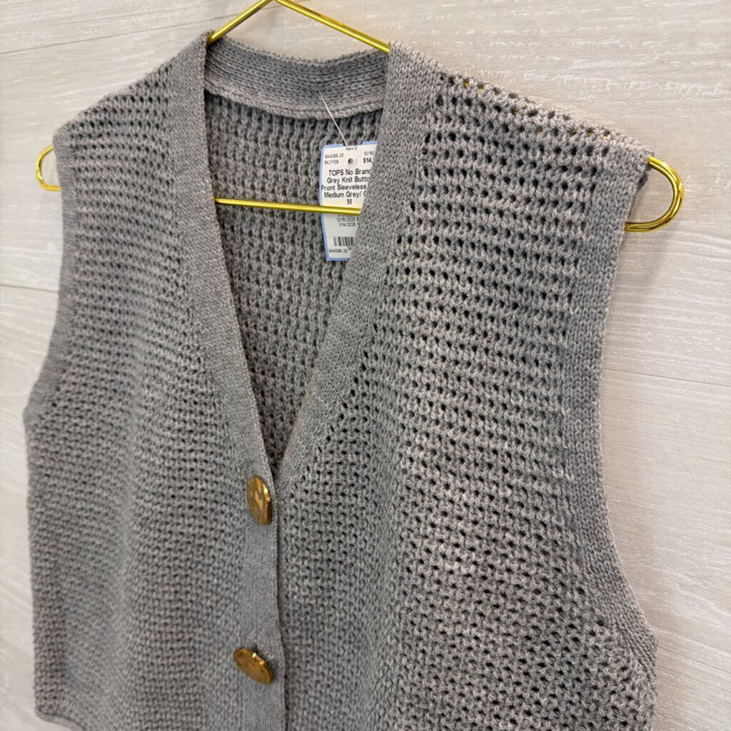 Grey Knit Button Front Sleeveless Top Medium