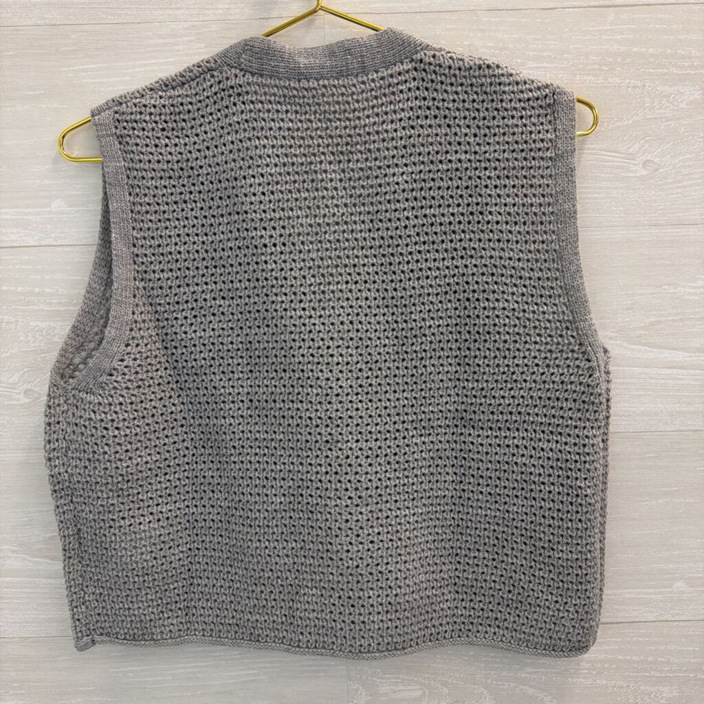 Grey Knit Button Front Sleeveless Top Medium