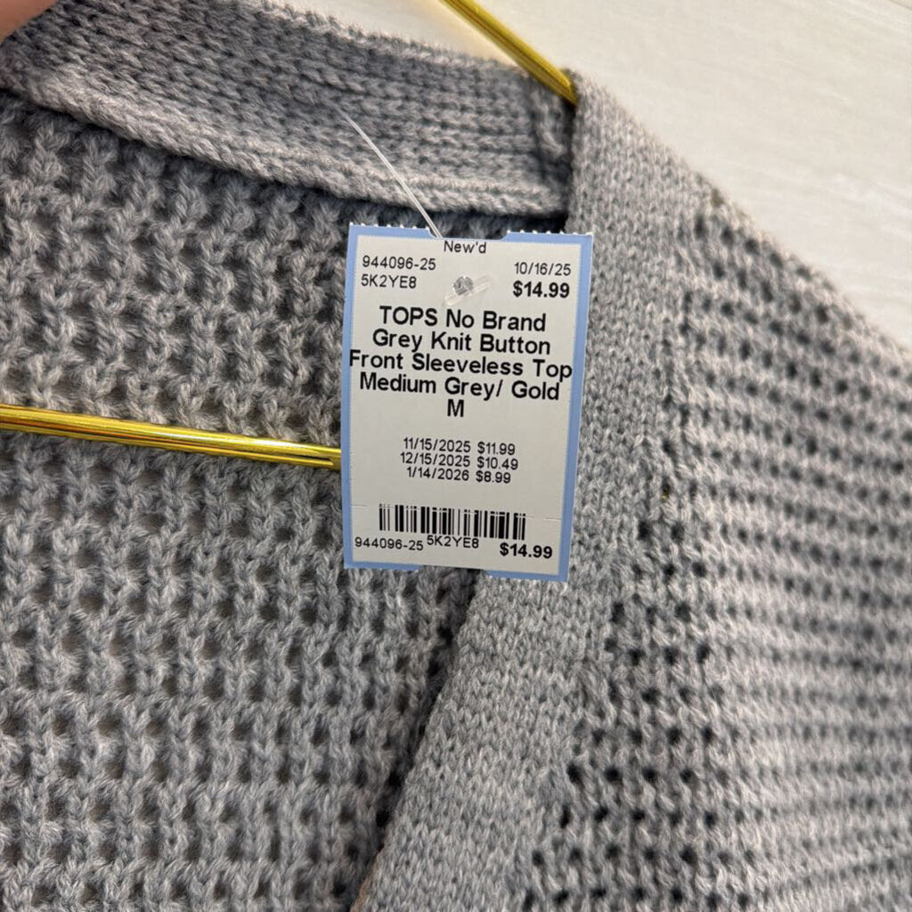 Grey Knit Button Front Sleeveless Top Medium