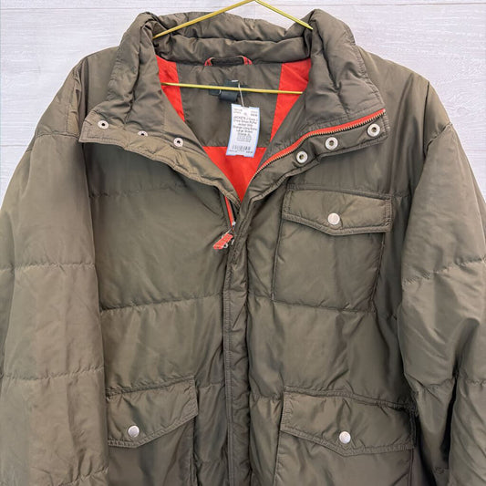 J Crew Green Puffer Jacket With Orange Lining Extra Large