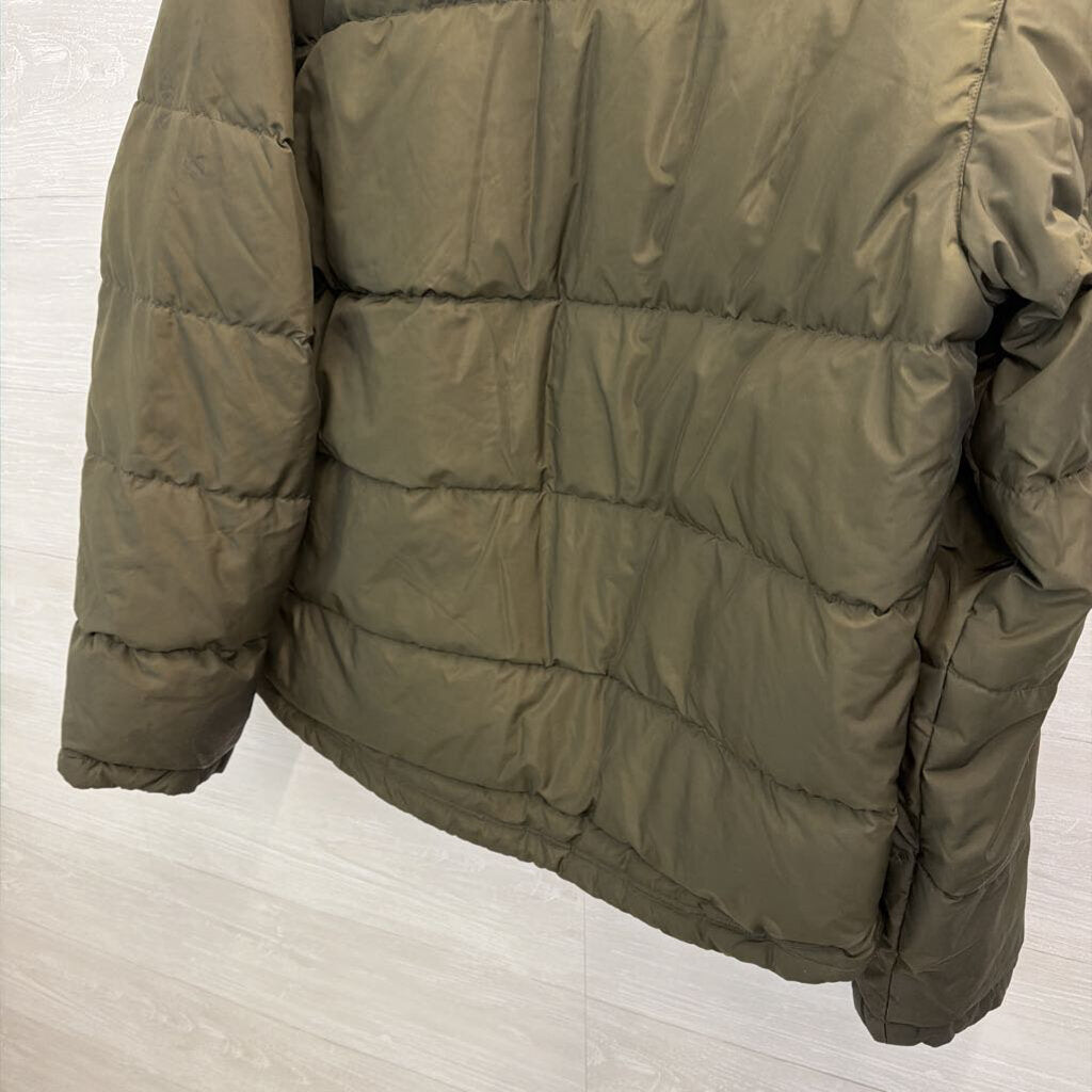 J Crew Green Puffer Jacket With Orange Lining Extra Large