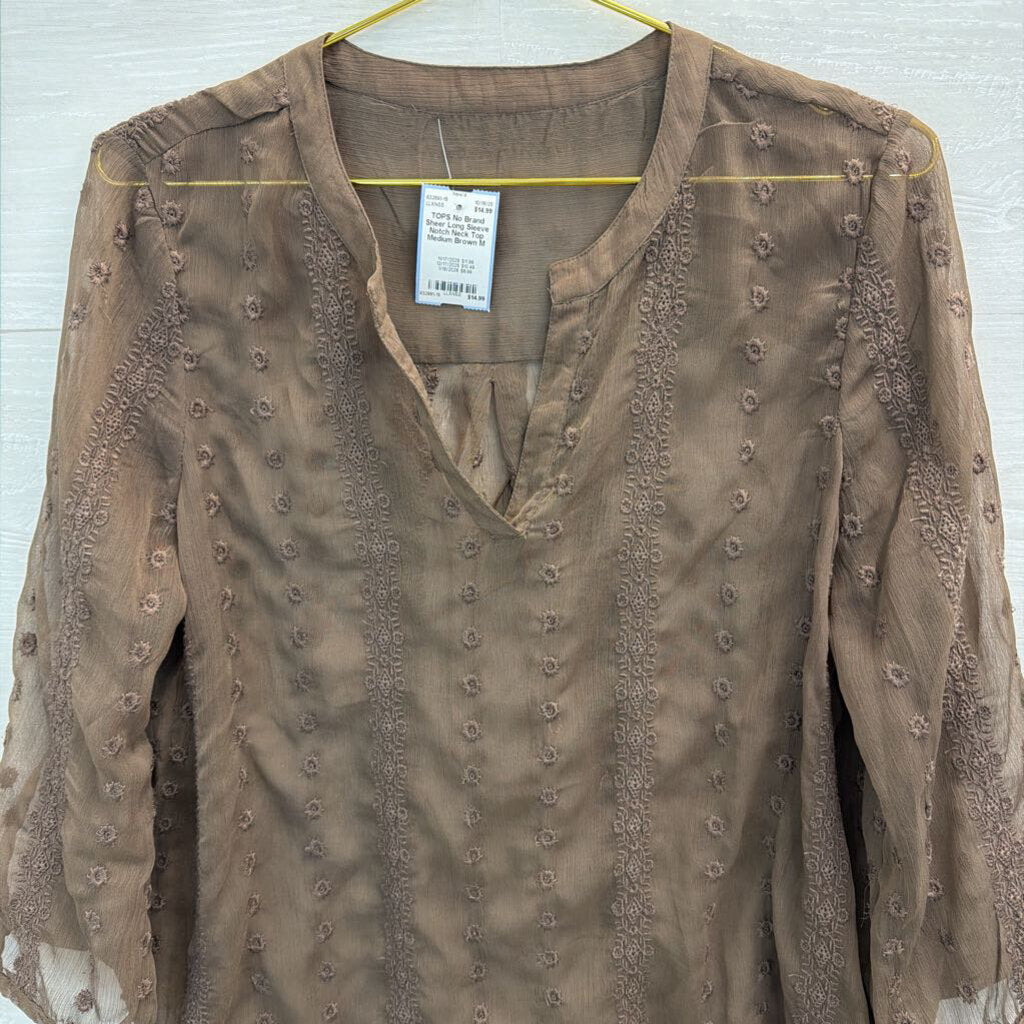 Sheer Long Sleeve Notch Neck Top Medium