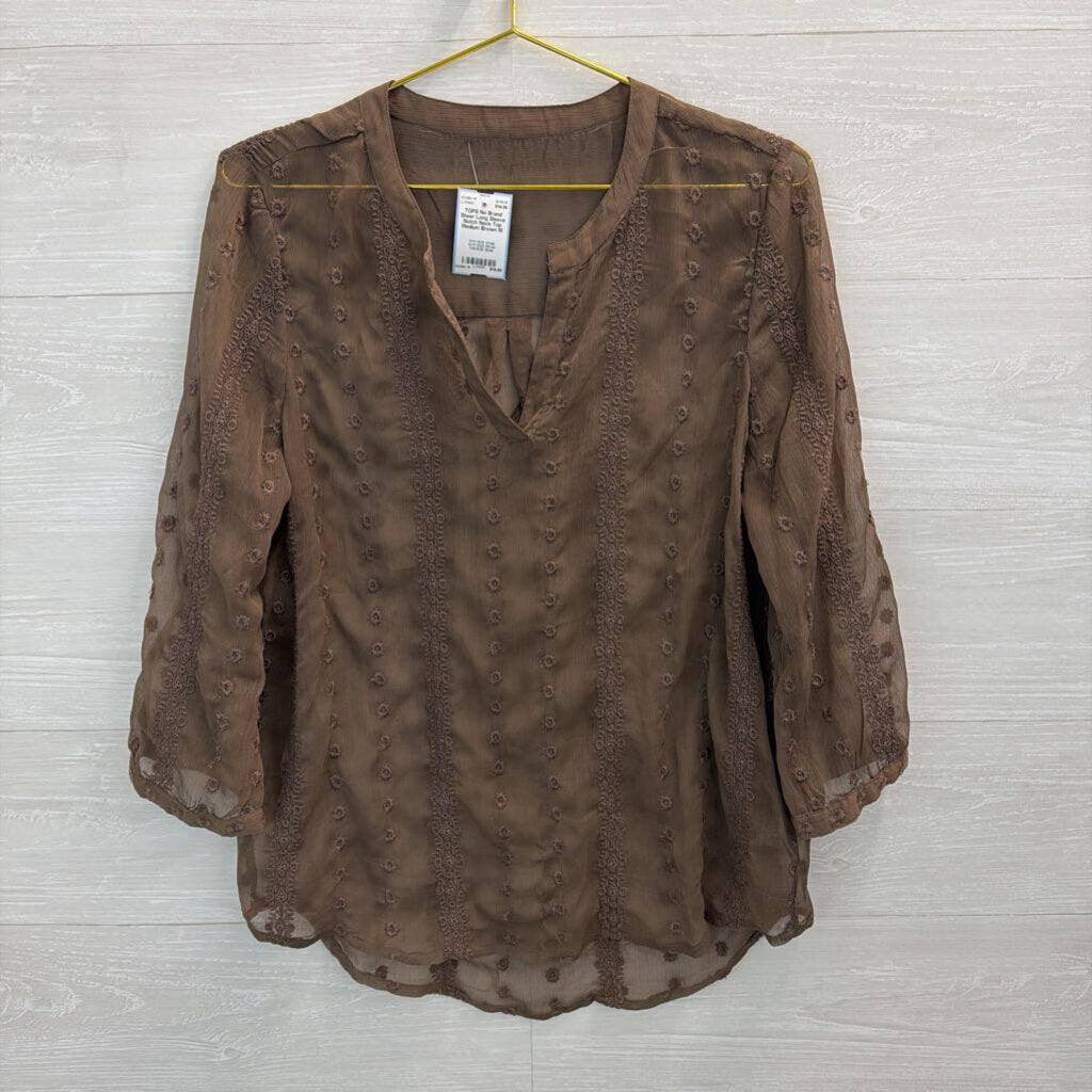 Sheer Long Sleeve Notch Neck Top Medium