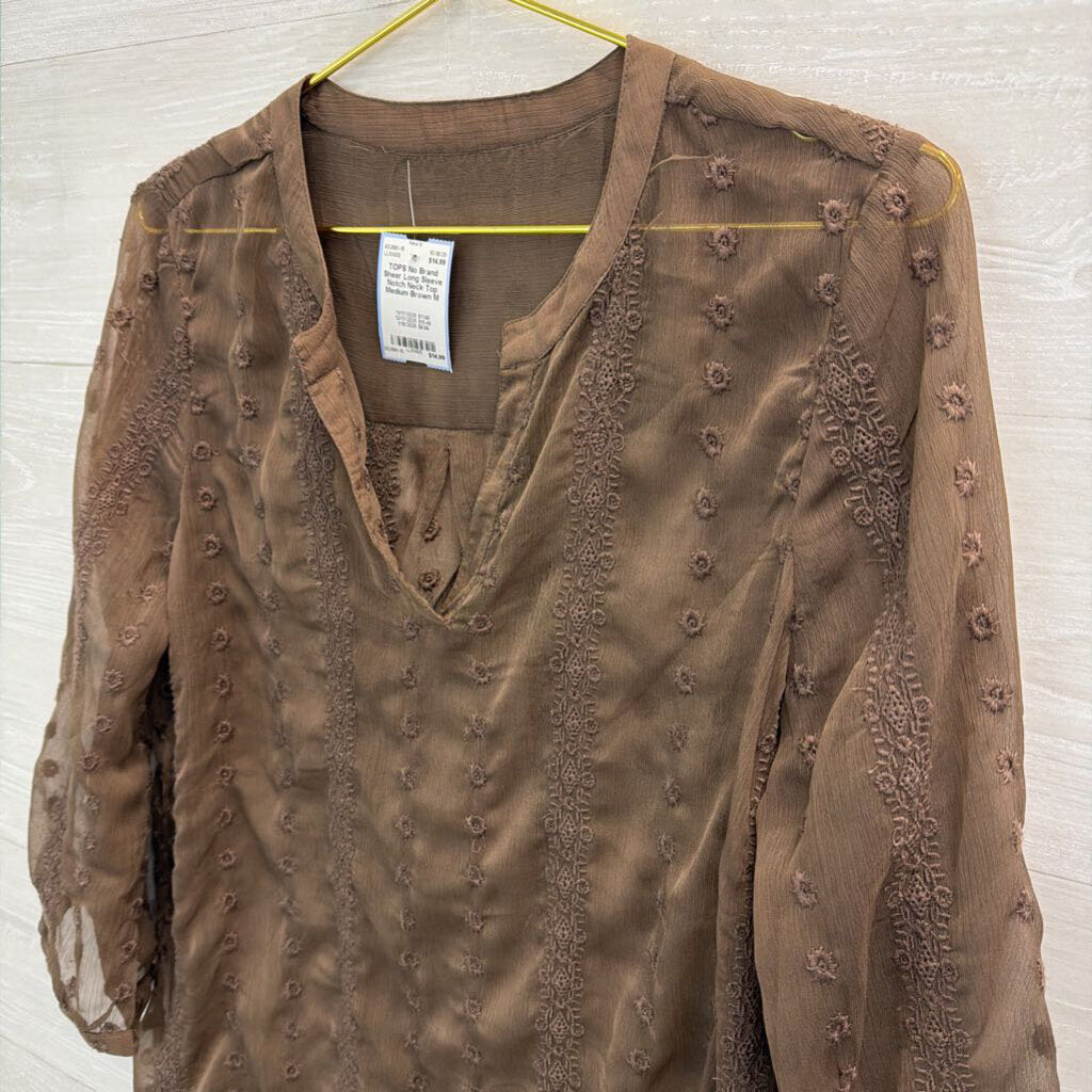 Sheer Long Sleeve Notch Neck Top Medium