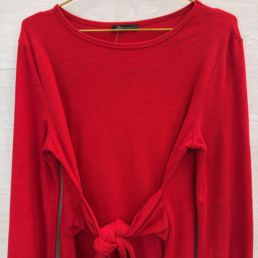 PrettyGarden Tie Front Long Sleeve Dress Large