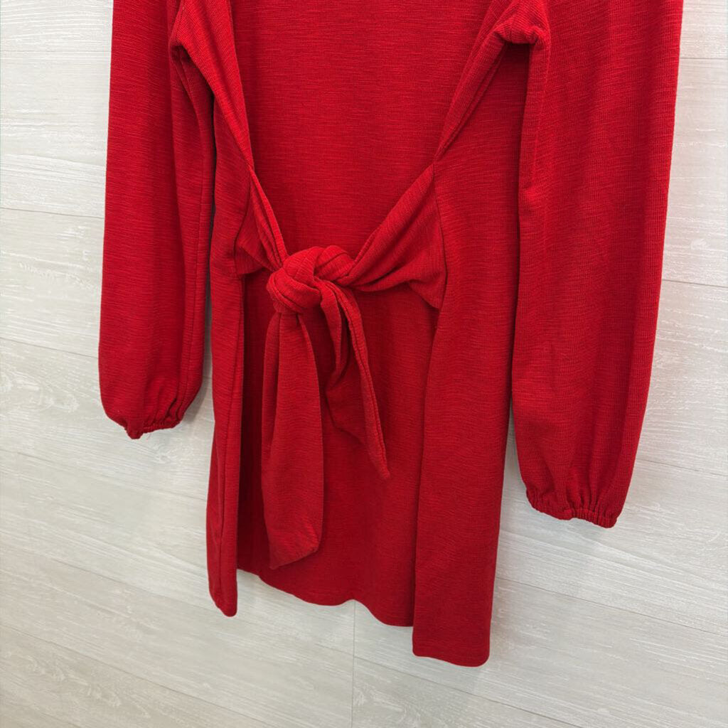 PrettyGarden Tie Front Long Sleeve Dress Large