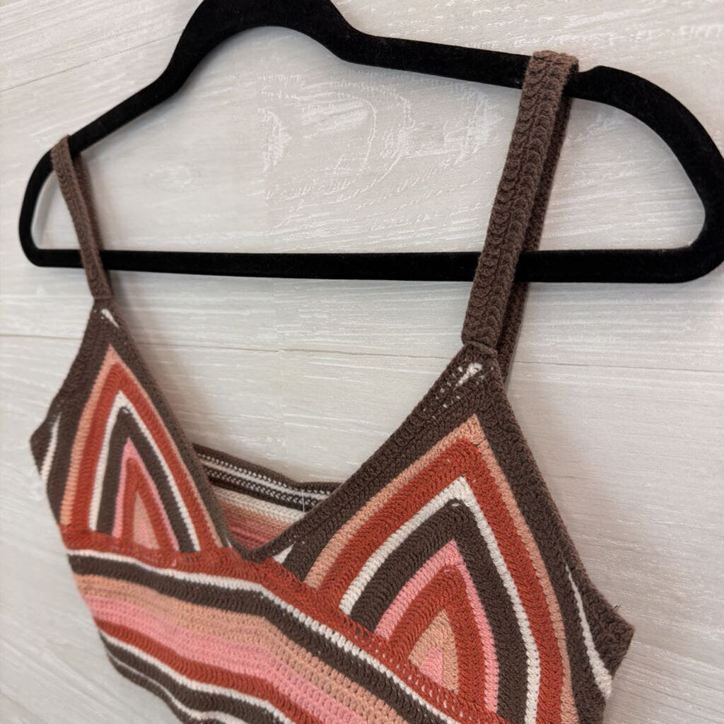 Brown/Orange Knit Crop Tank Top Large