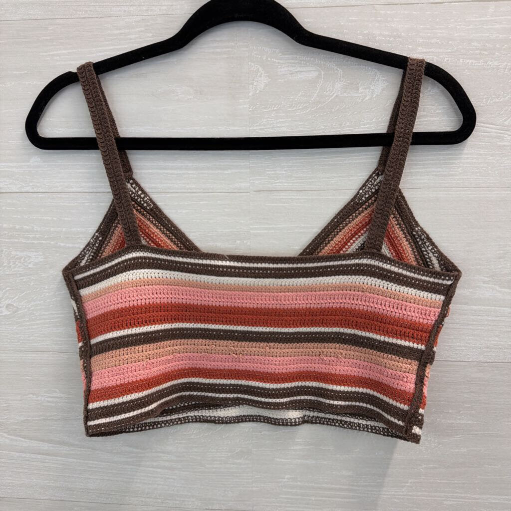 Brown/Orange Knit Crop Tank Top Large
