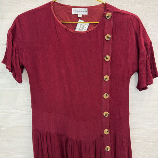 Burgundy Shortsleeve Dress with Buttons Medium