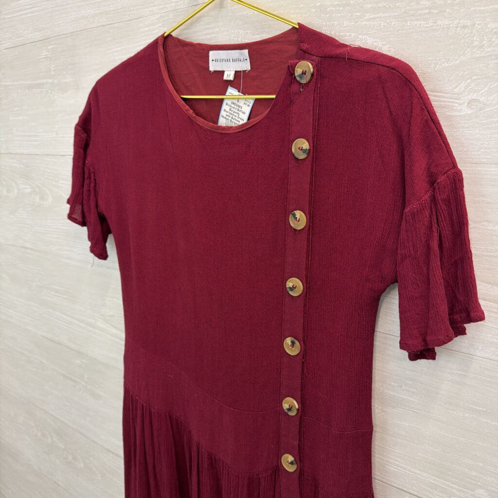 Burgundy Shortsleeve Dress with Buttons Medium
