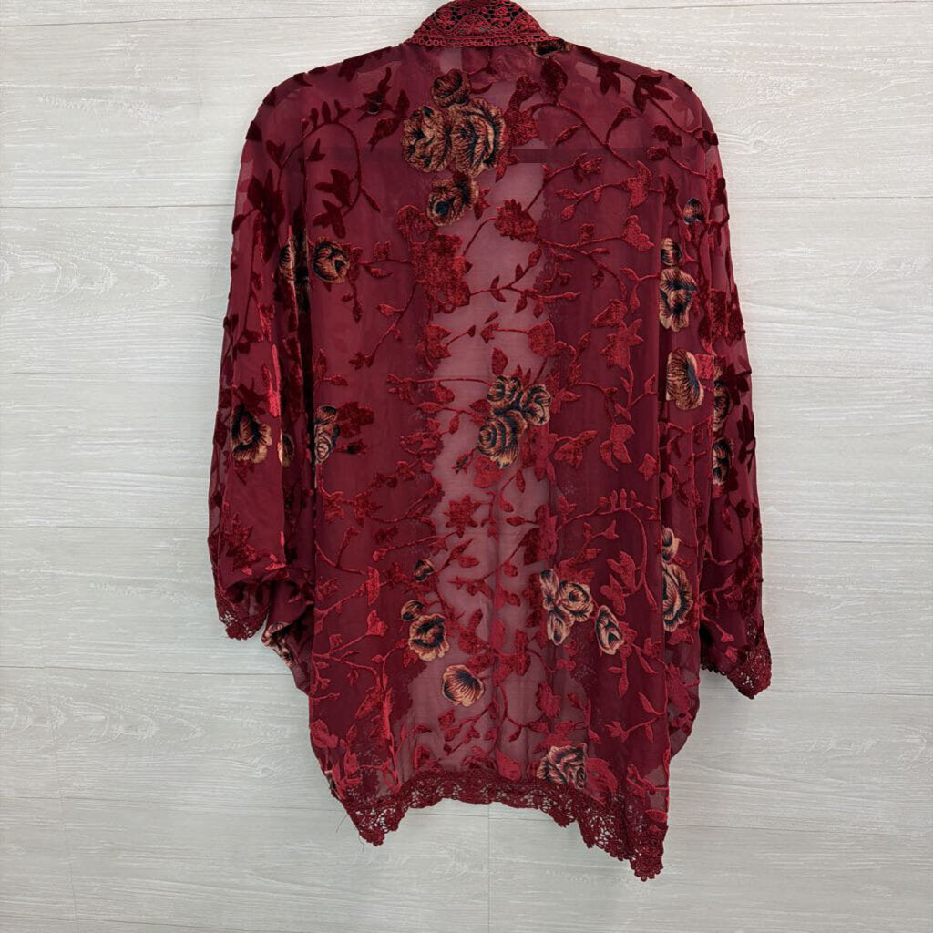 Deep Red Velvet Floral Kimono Large/Extra Large