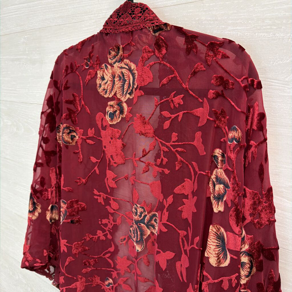 Deep Red Velvet Floral Kimono Large/Extra Large
