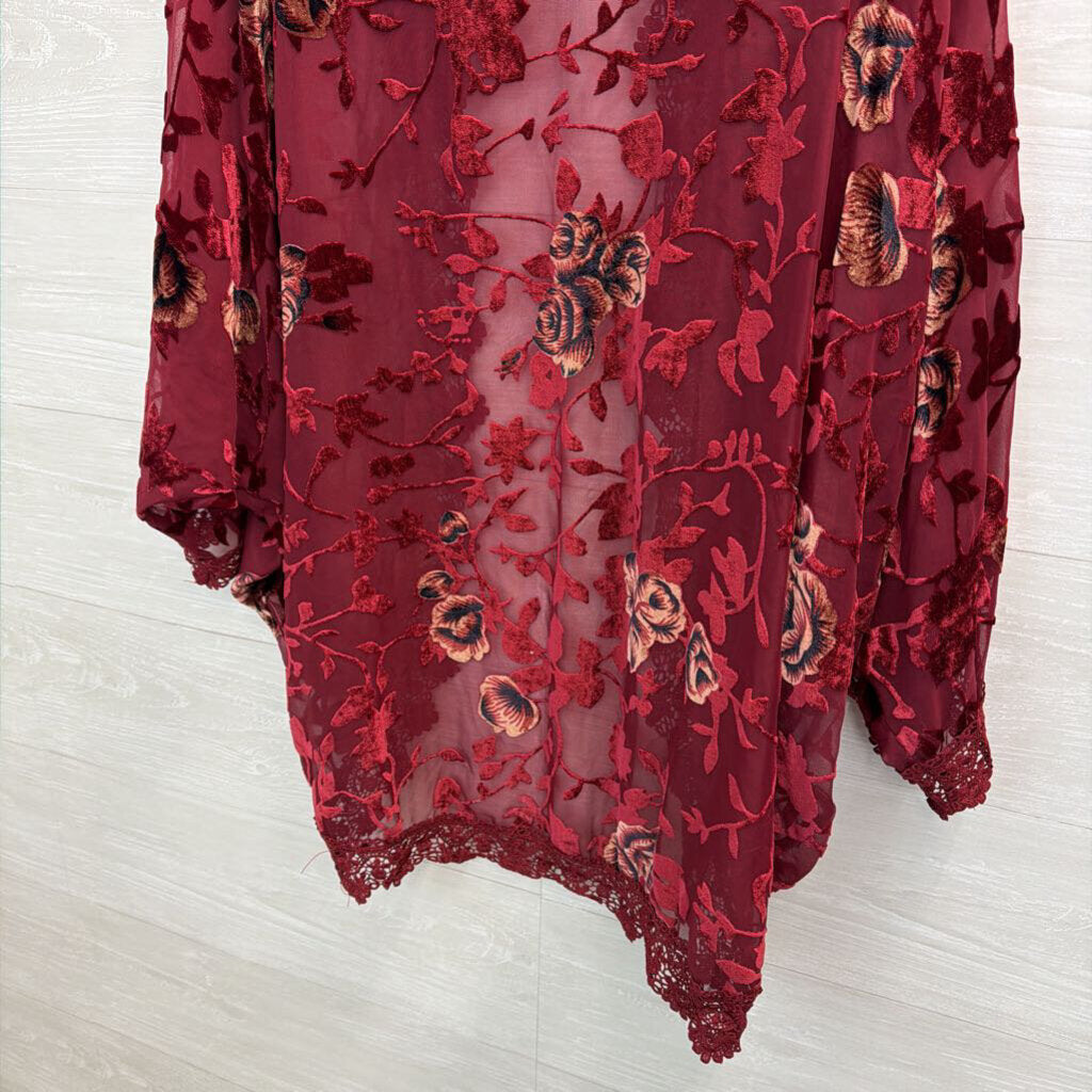 Deep Red Velvet Floral Kimono Large/Extra Large