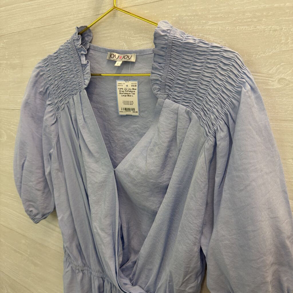 Blue Wrap Puffsleeve Shortsleeve Top Large