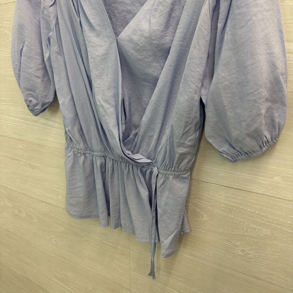 Blue Wrap Puffsleeve Shortsleeve Top Large