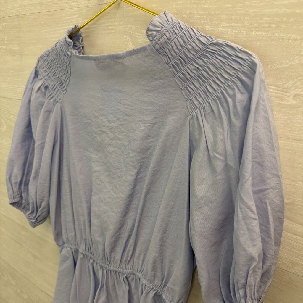 Blue Wrap Puffsleeve Shortsleeve Top Large