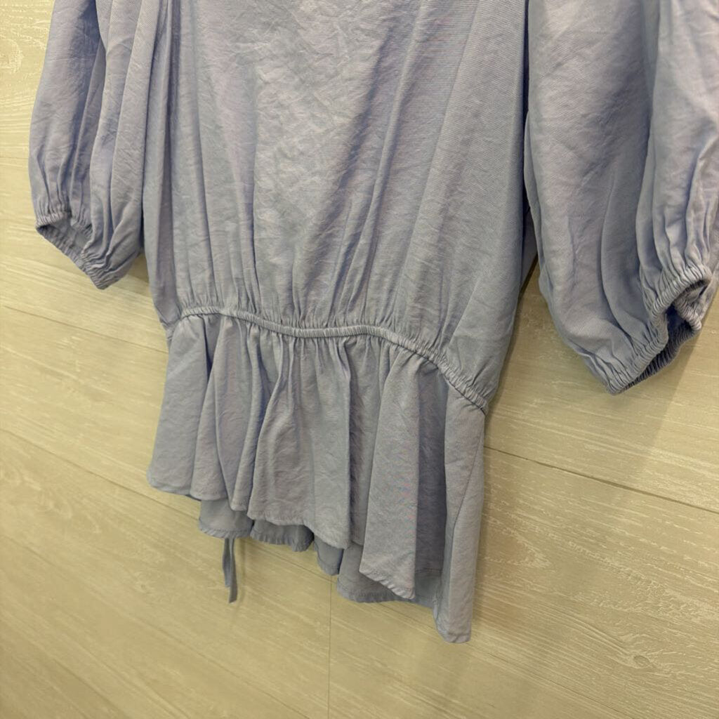 Blue Wrap Puffsleeve Shortsleeve Top Large