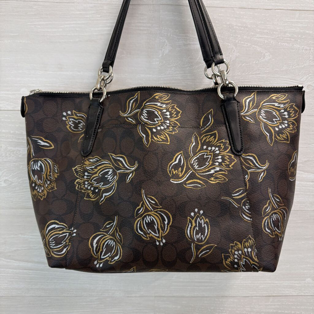 Coach Tulip Brown/Gold Print Large Tote