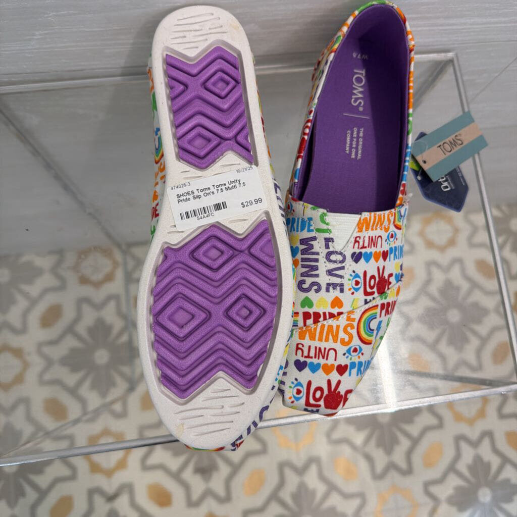 Toms Unity Pride Slip On's 7.5