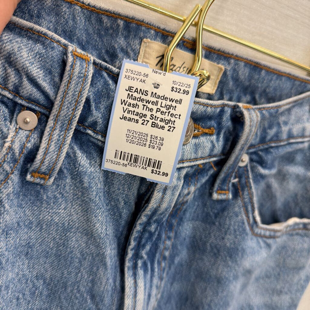 Madewell Light Wash The Perfect Vintage Straight Jeans 27
