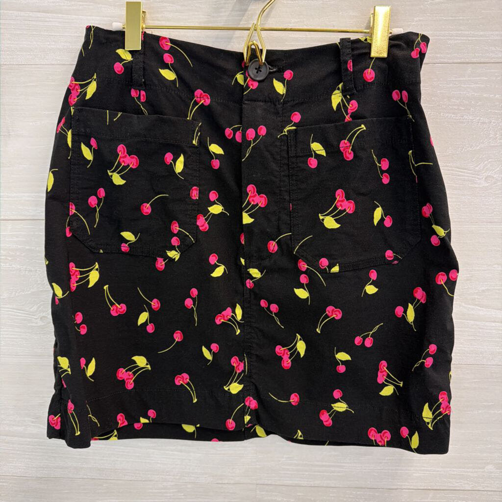 Maeve Black/ Pink Cherry Print Mini Skirt Medium