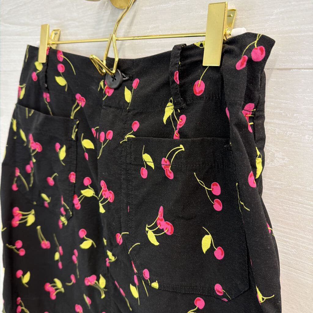 Maeve Black/ Pink Cherry Print Mini Skirt Medium