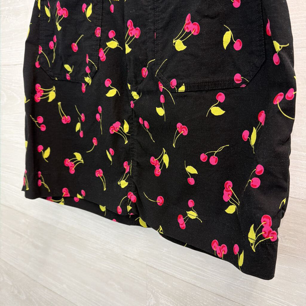 Maeve Black/ Pink Cherry Print Mini Skirt Medium