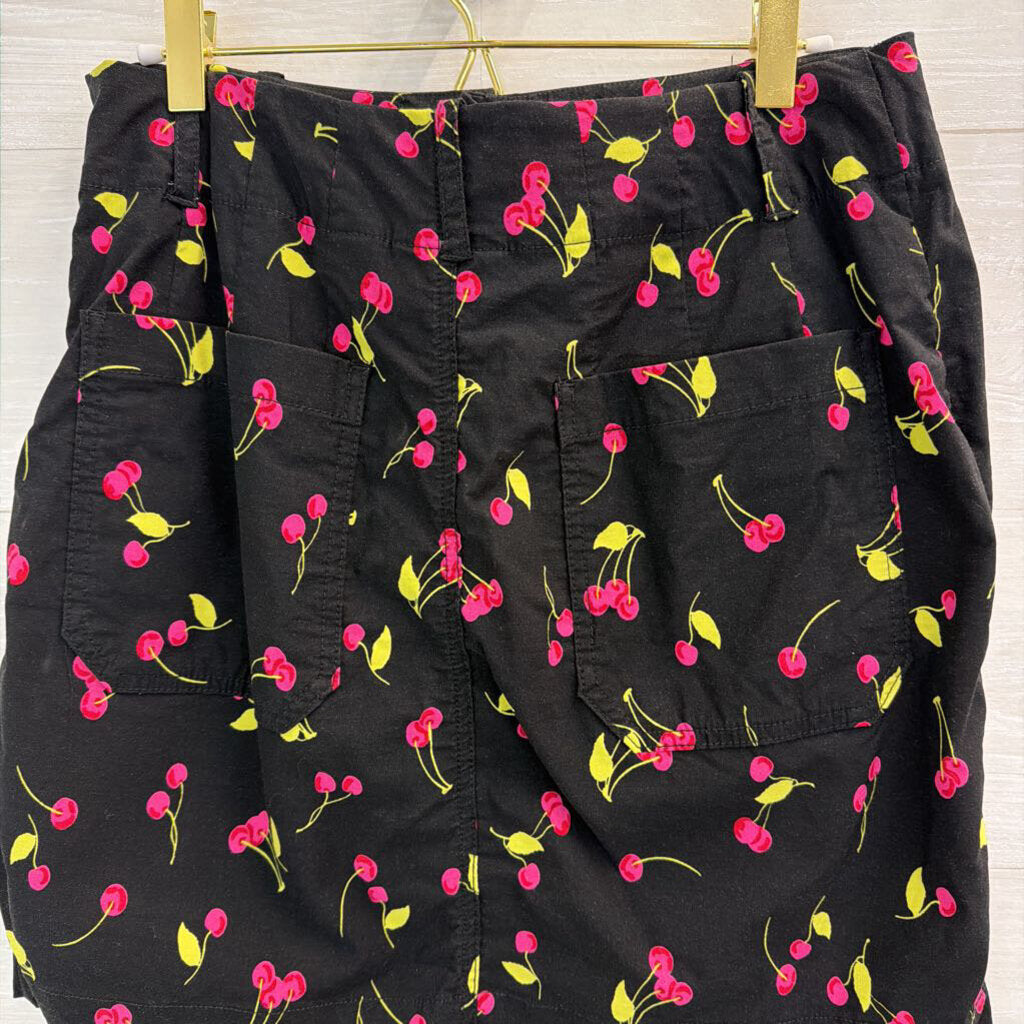 Maeve Black/ Pink Cherry Print Mini Skirt Medium